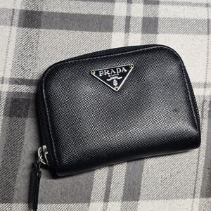 Prada Black Safiano Leather Coin Purse Wallet Triangle Emblem Logo